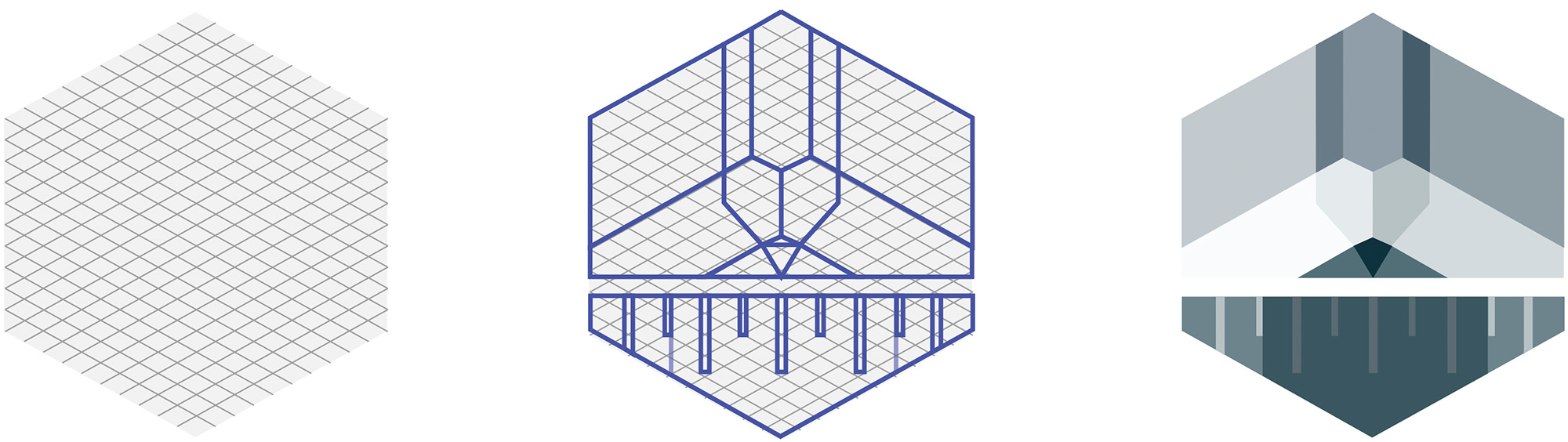 Progress from laying out the icon grid to a line sketch of the design service icon, to the final full colour asset.